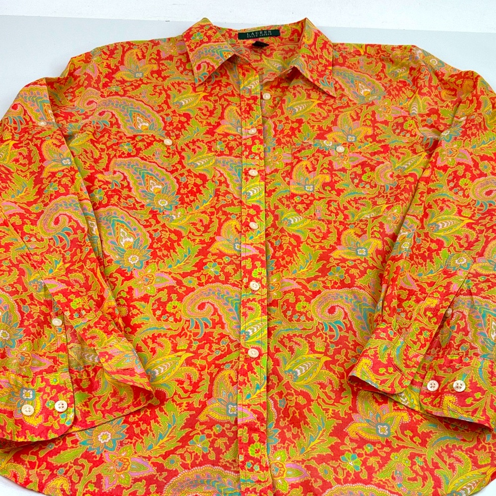 Lauren Ralph Lauren Vibrant Paisley Blouse - Orange and Yellow